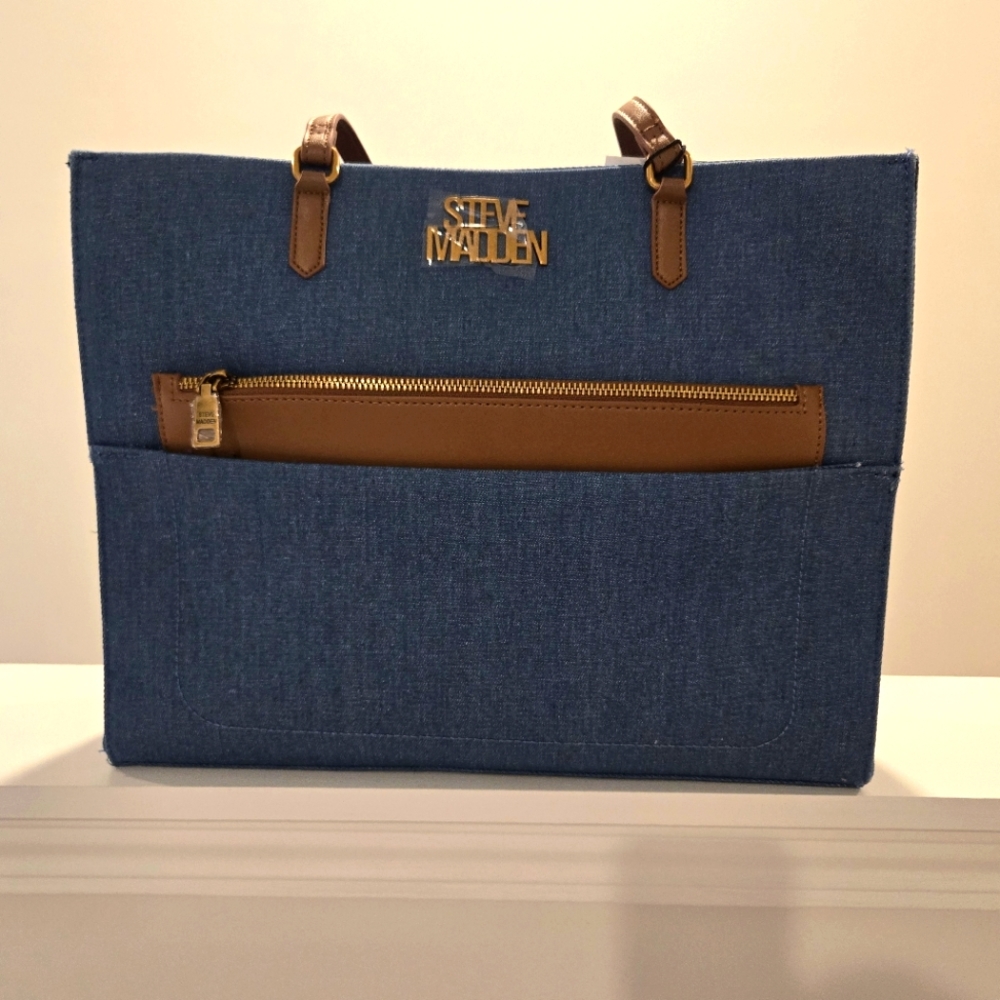 Denim and Tan Steve Madden Purse